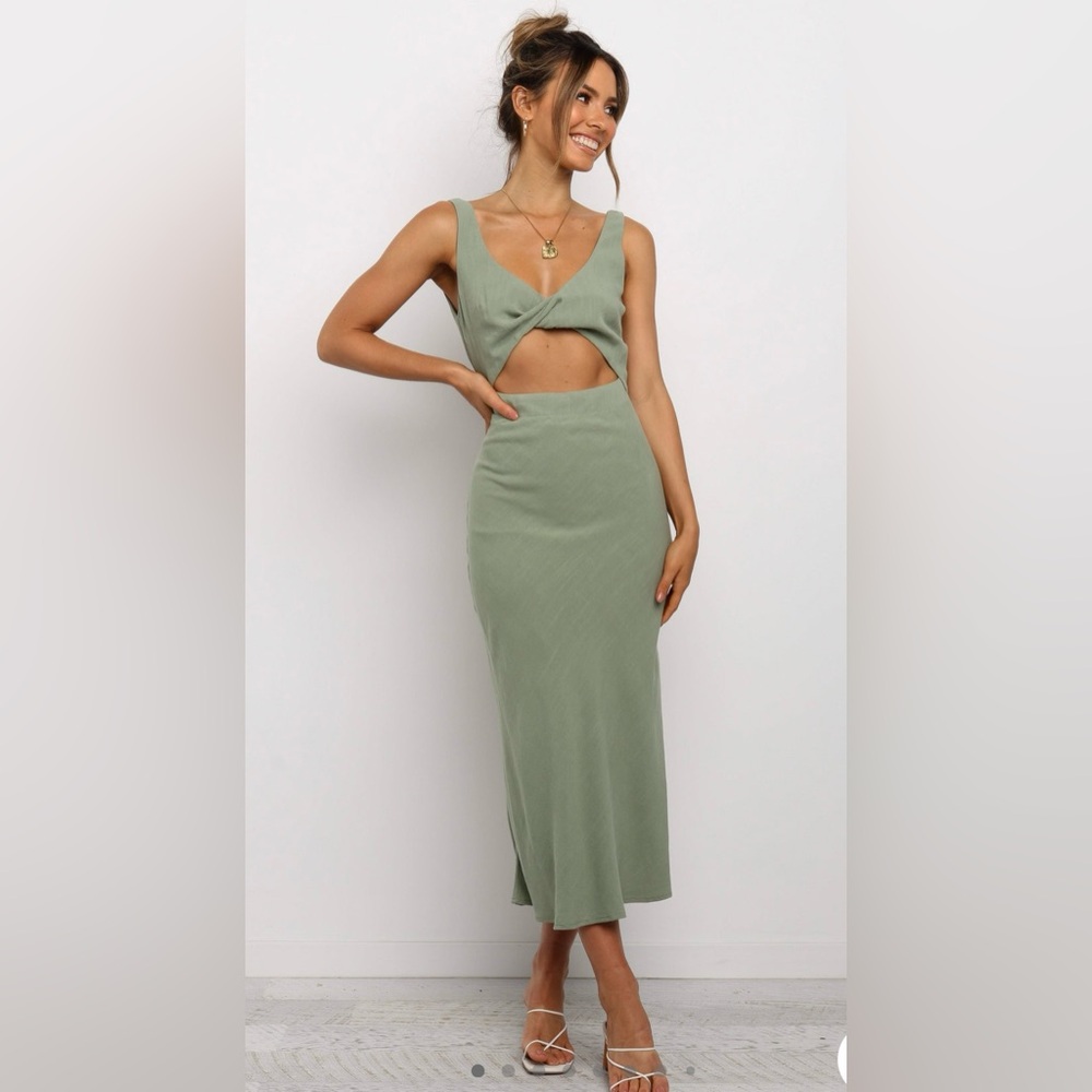 Petal & Pup Sage Green Cutout Midi Dress